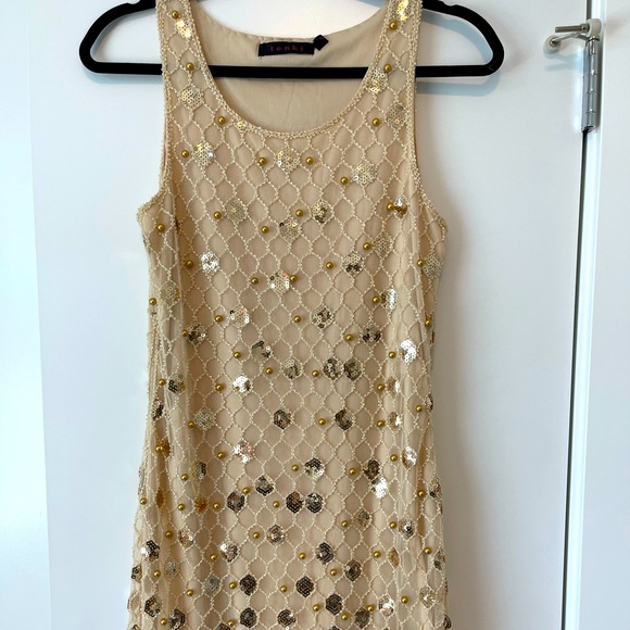 Champagne dress with lots of detail. Never worn. Size US 8 - Picture 1 of 3
